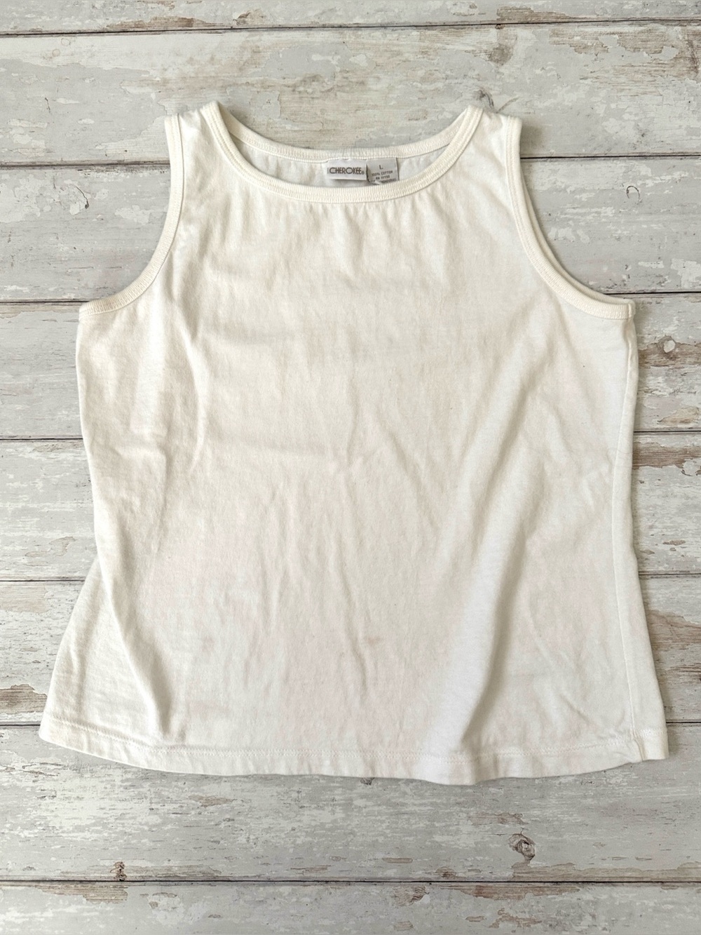 Cherokee L/G Women’s White Tank Top Basics Tee Shirt 100% Cotton Size Large